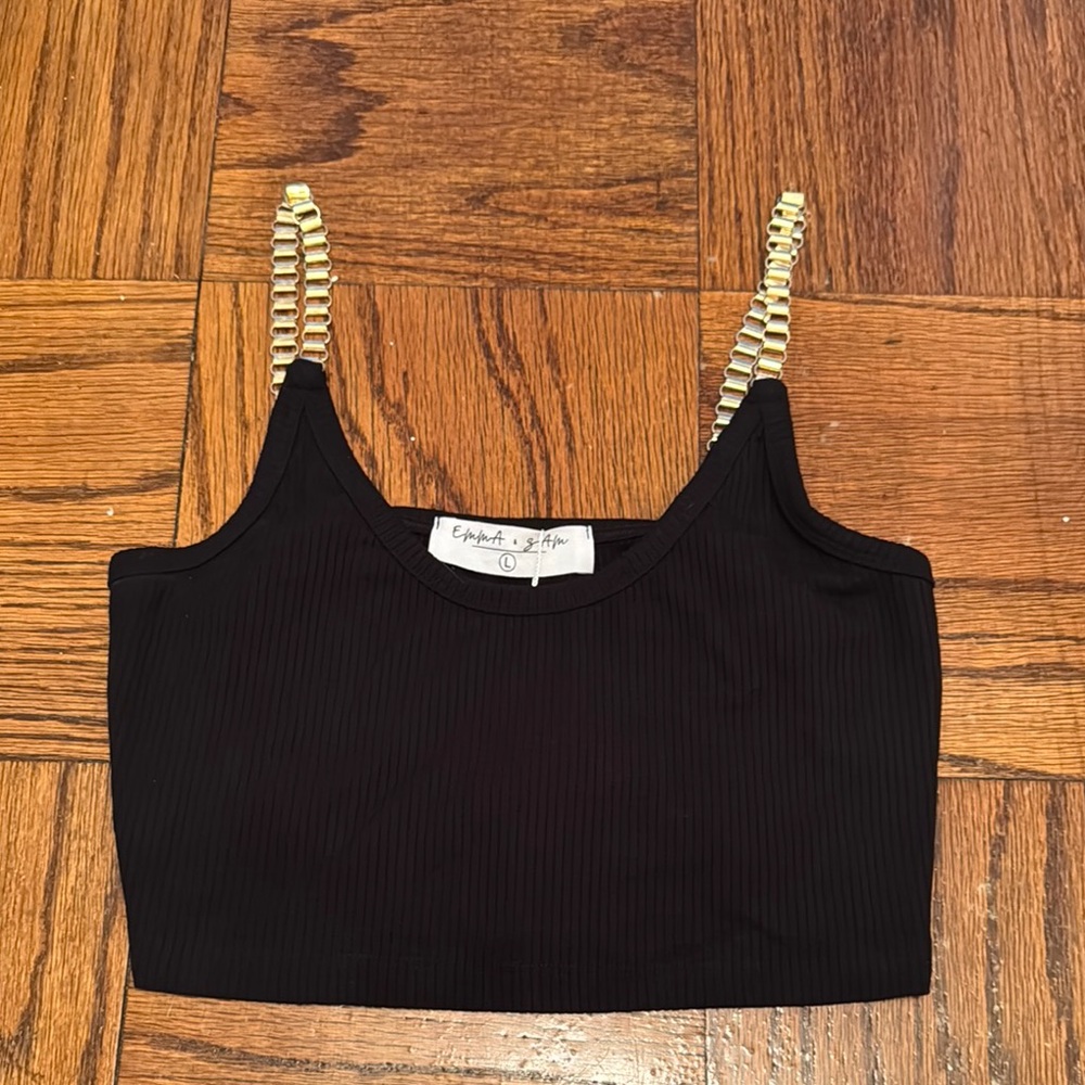 Emma & Sam Black and Gold Sleeveless Camisole Crop Top